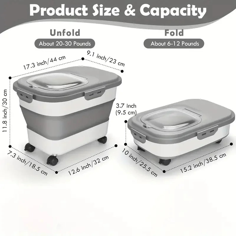 Food Storage Container Collapsible Dog Food Container with Sealing Lid,  Suitable for Dry Food for Dogs, Cats Other Pet Foods