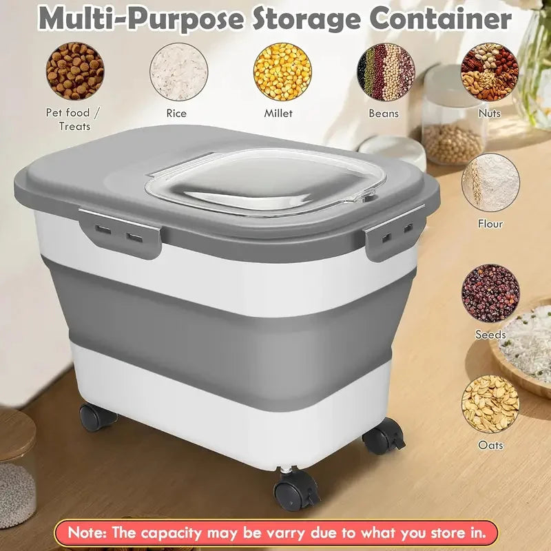 Food Storage Container Collapsible Dog Food Container with Sealing Lid,  Suitable for Dry Food for Dogs, Cats Other Pet Foods