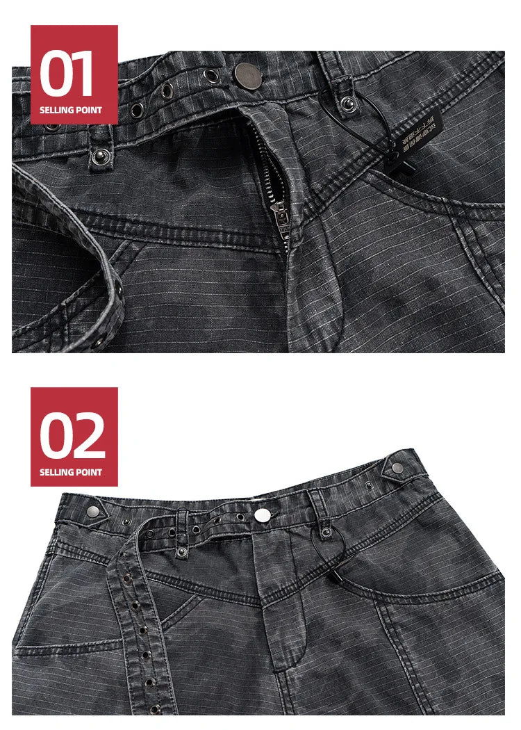 MIJKO Cargo Pants Straight Work Pants Heavy Fermented Washed Old Streamers Casual Men's And Women's Clothing