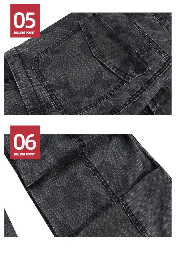 MIJKO Cargo Pants Straight Work Pants Heavy Fermented Washed Old Streamers Casual Men's And Women's Clothing