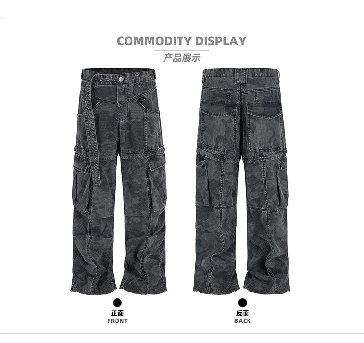MIJKO Cargo Pants Straight Work Pants Heavy Fermented Washed Old Streamers Casual Men's And Women's Clothing