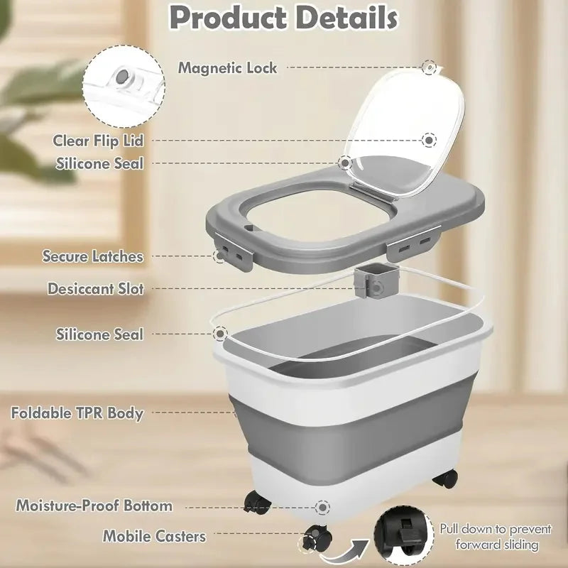 Food Storage Container Collapsible Dog Food Container with Sealing Lid,  Suitable for Dry Food for Dogs, Cats Other Pet Foods