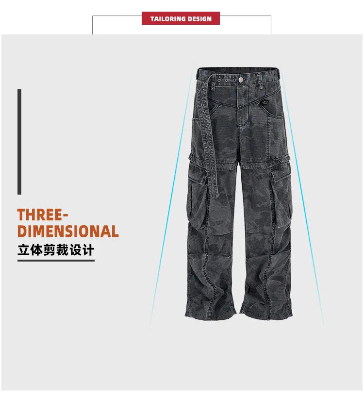 MIJKO Cargo Pants Straight Work Pants Heavy Fermented Washed Old Streamers Casual Men's And Women's Clothing