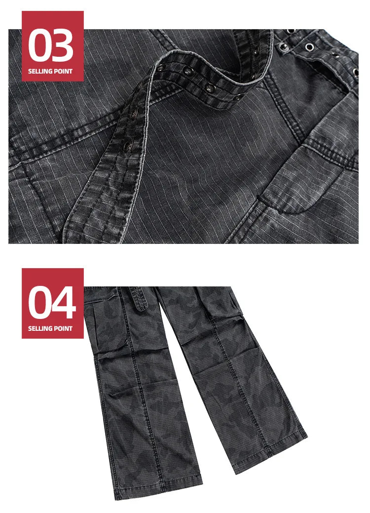 MIJKO Cargo Pants Straight Work Pants Heavy Fermented Washed Old Streamers Casual Men's And Women's Clothing