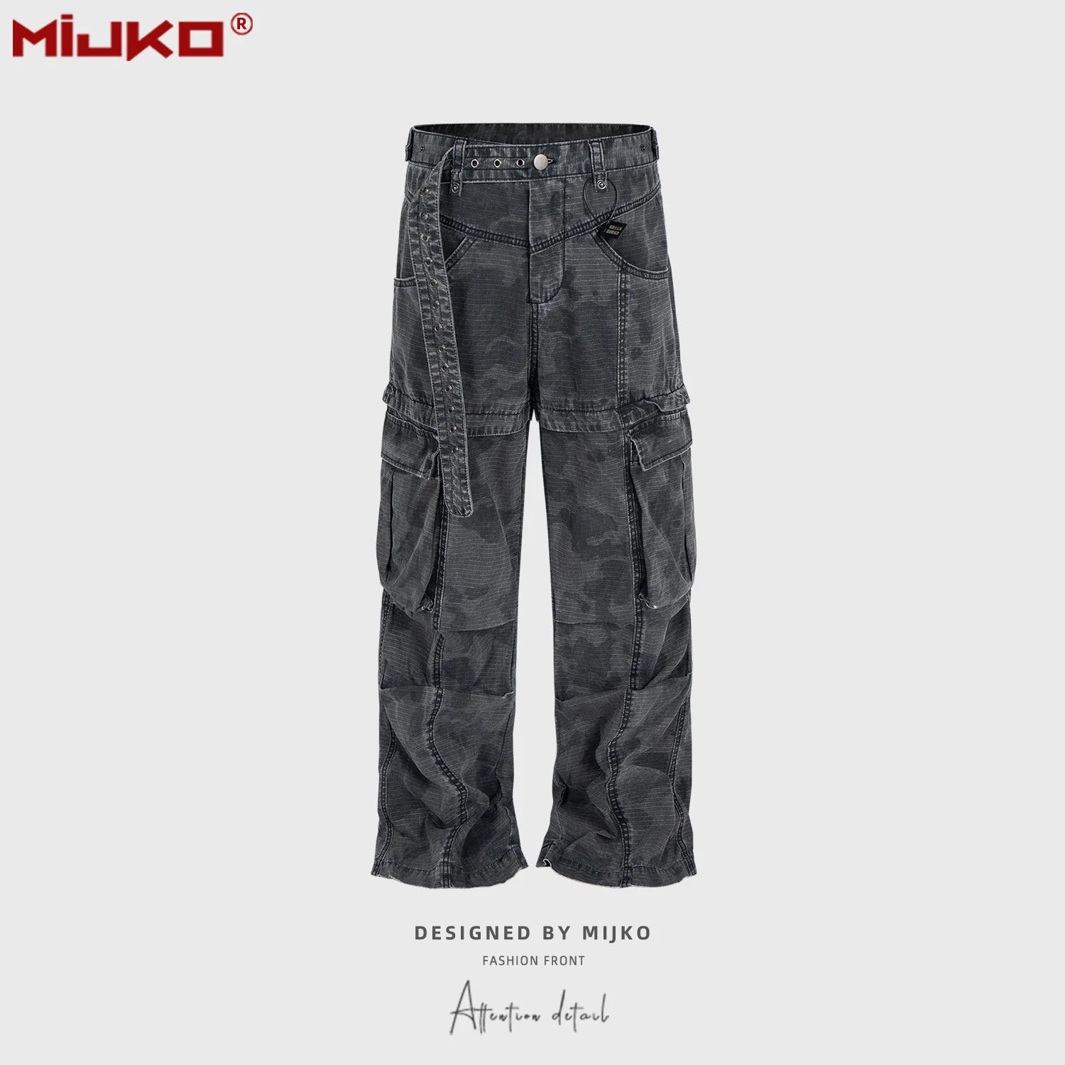 MIJKO Cargo Pants Straight Work Pants Heavy Fermented Washed Old Streamers Casual Men's And Women's Clothing